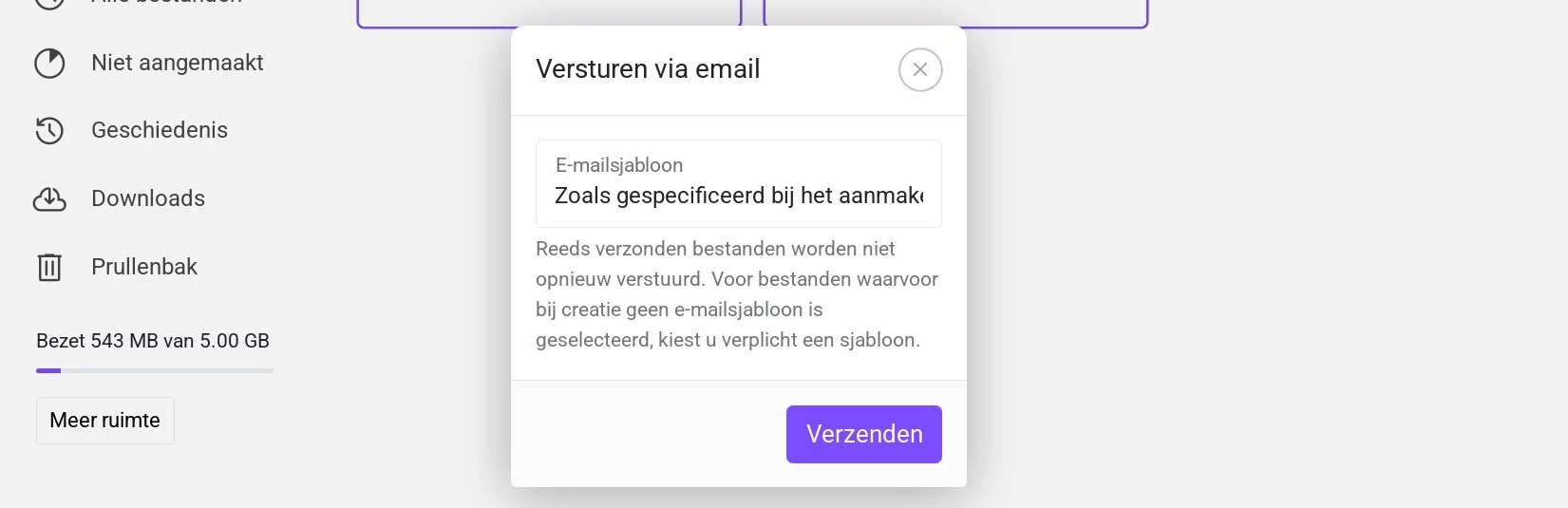 Venster voor het kiezen van een e-mailsjabloon