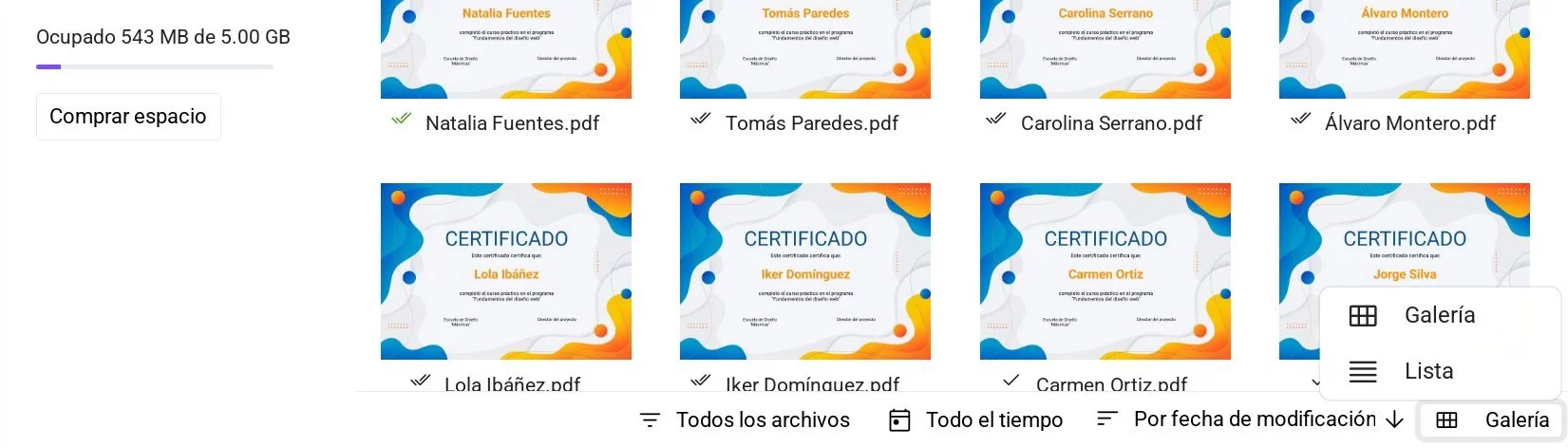 Cambio de visualización de archivos