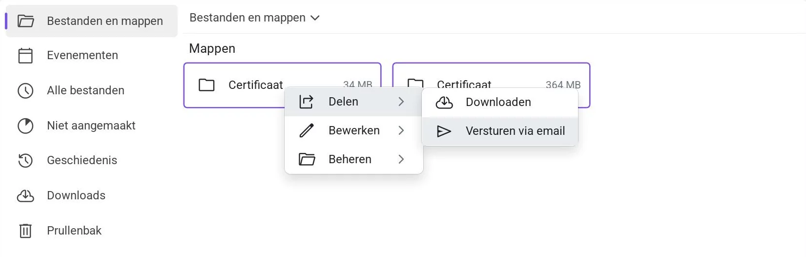 Contextmenu - bestanden per e-mail verzenden