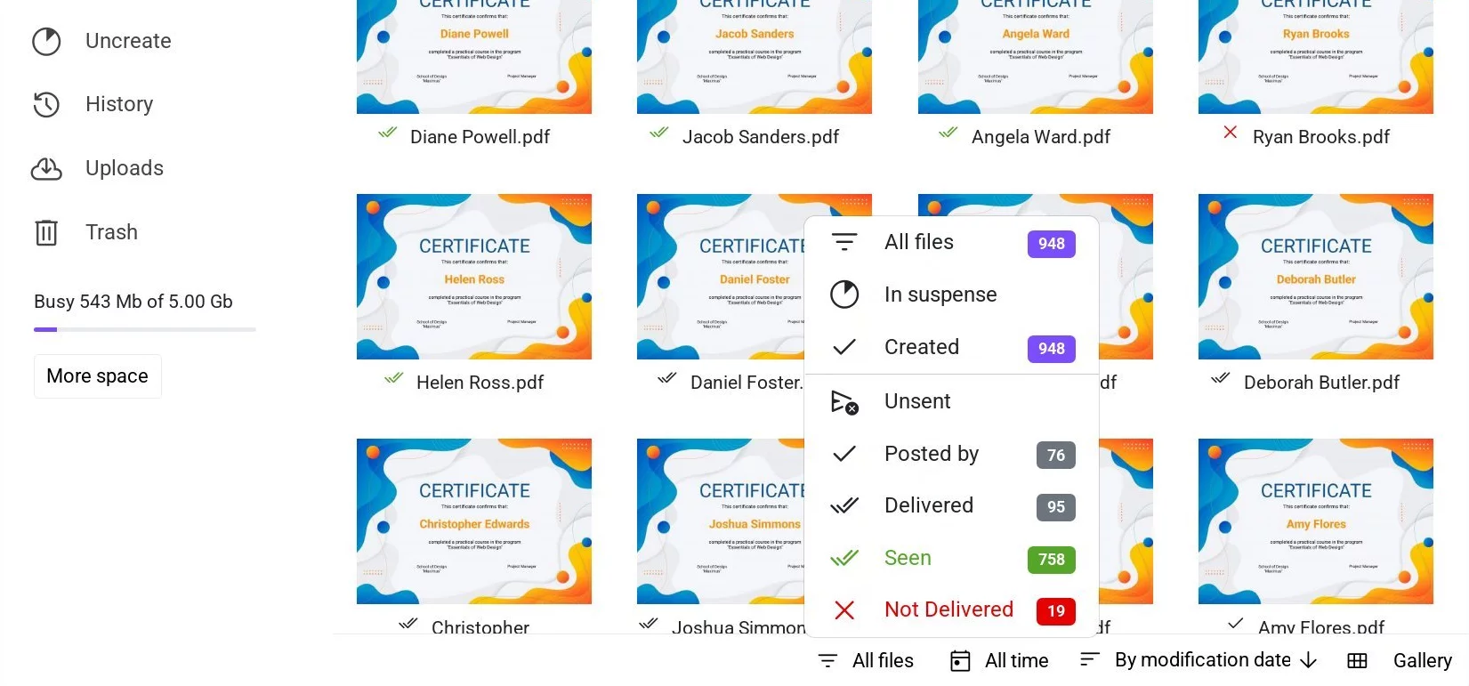 Filtering by creation and distribution status