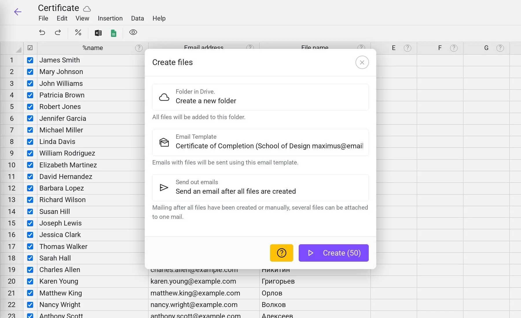 File creation window