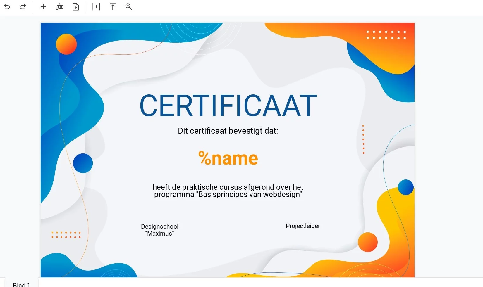 Certificaat met de variabele %name voor automatische generatie