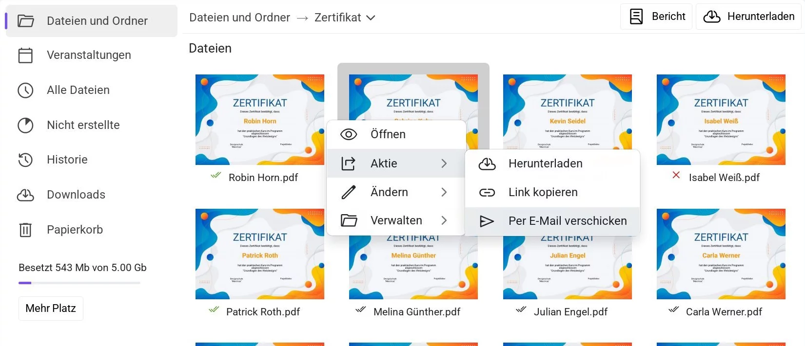 Option „Per E-Mail senden“ im Kontextmenü einer Datei