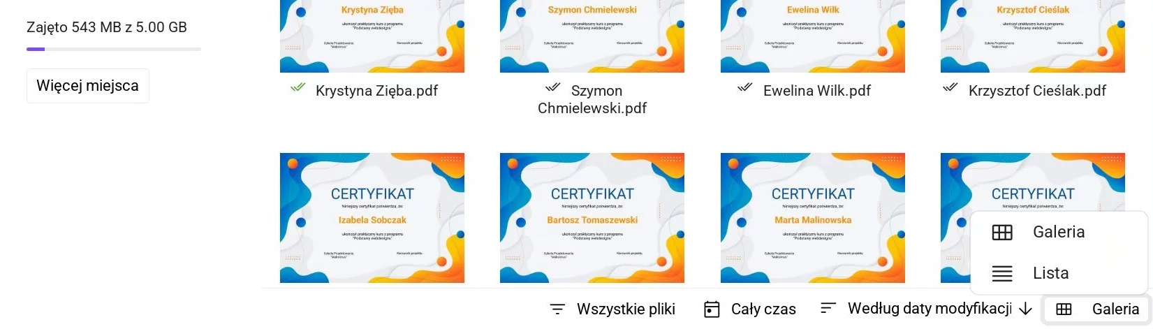 Przełączanie widoku plików