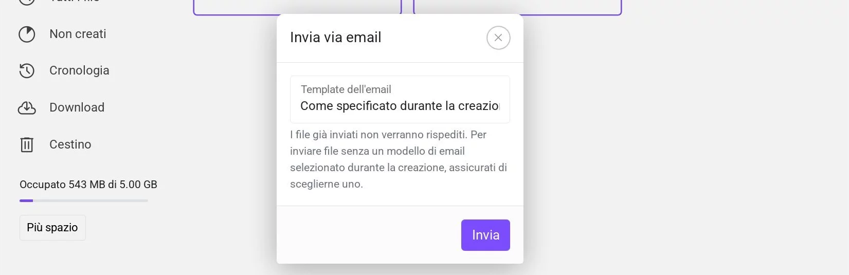 Finestra di selezione del modello di email