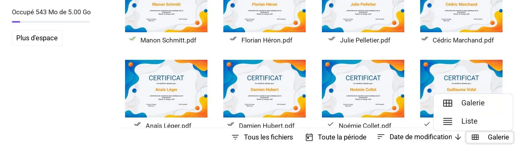 Changement du mode d'affichage des fichiers