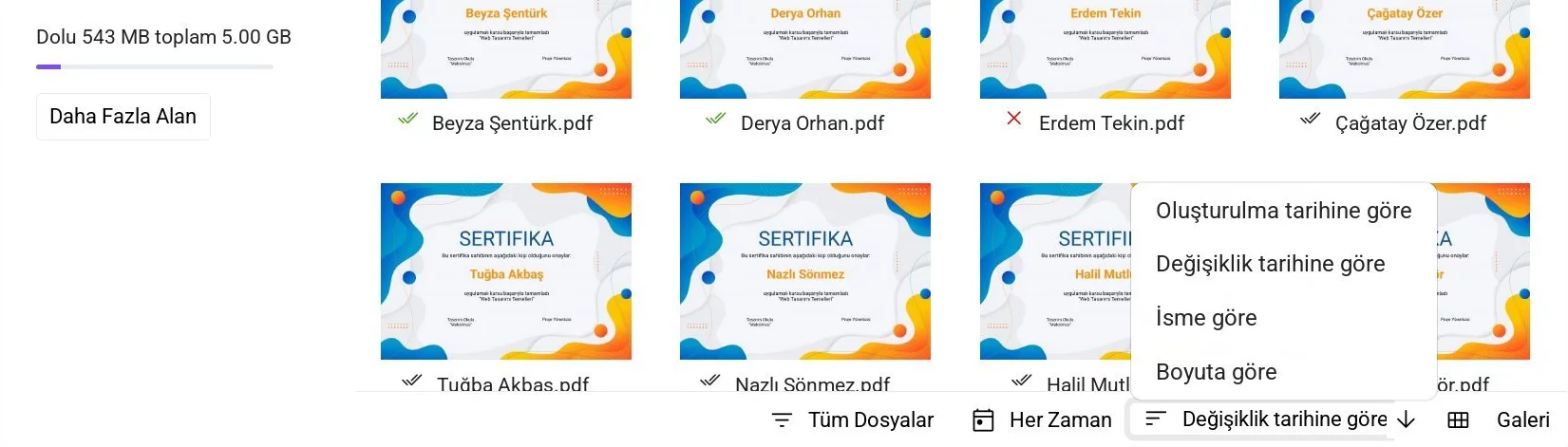 Dosya Sıralama Seçimi