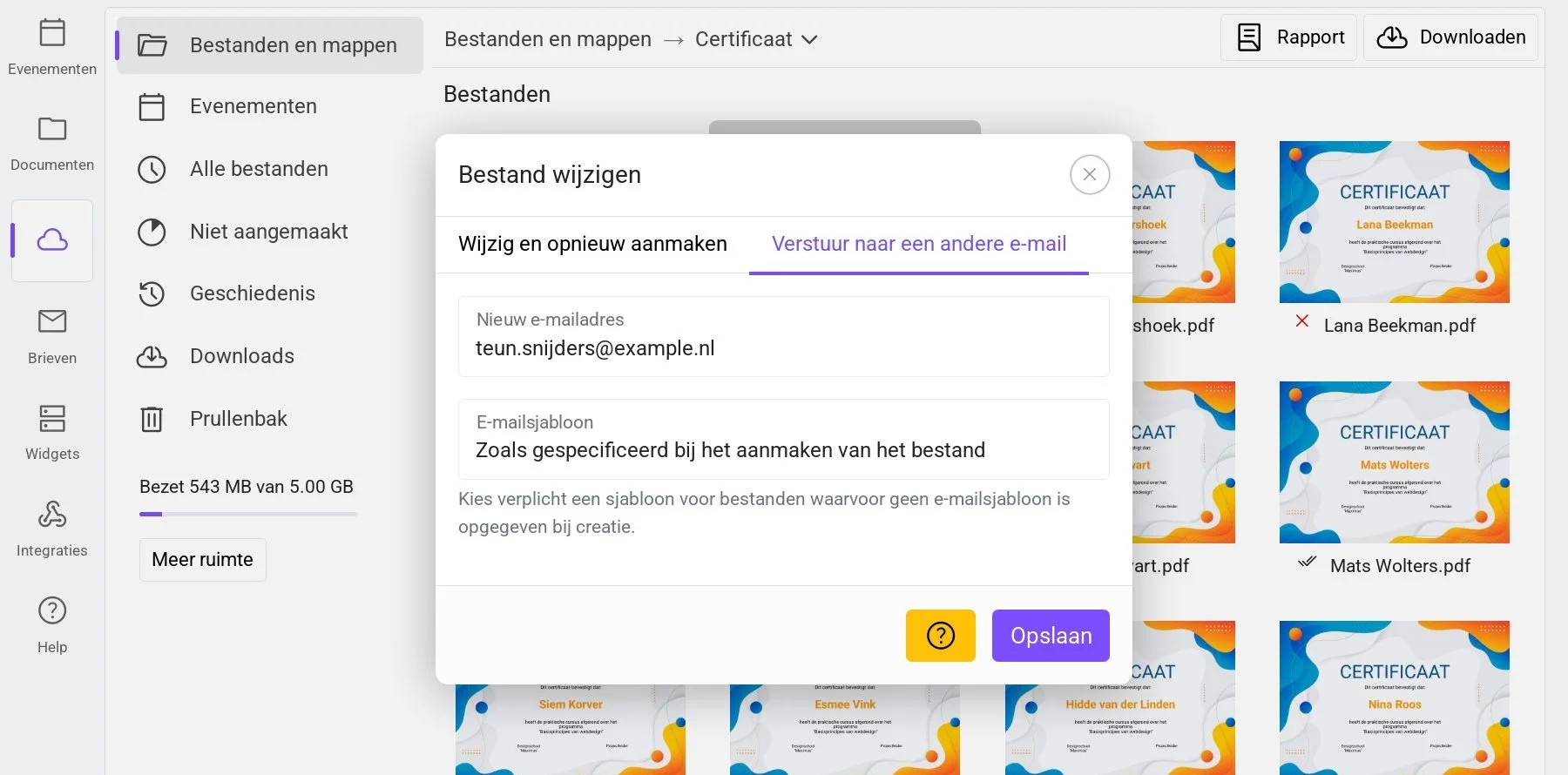 Venster om bestand naar een ander e-mailadres te verzenden