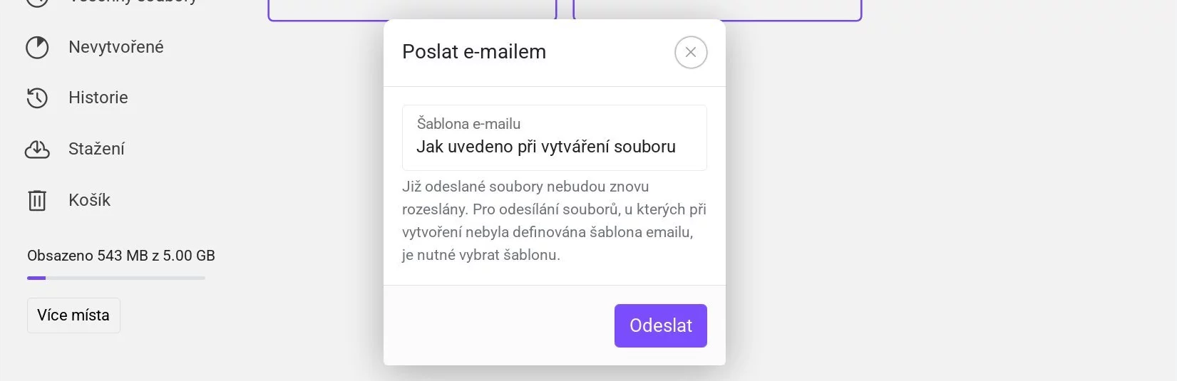 Okno pro výběr šablony e-mailu