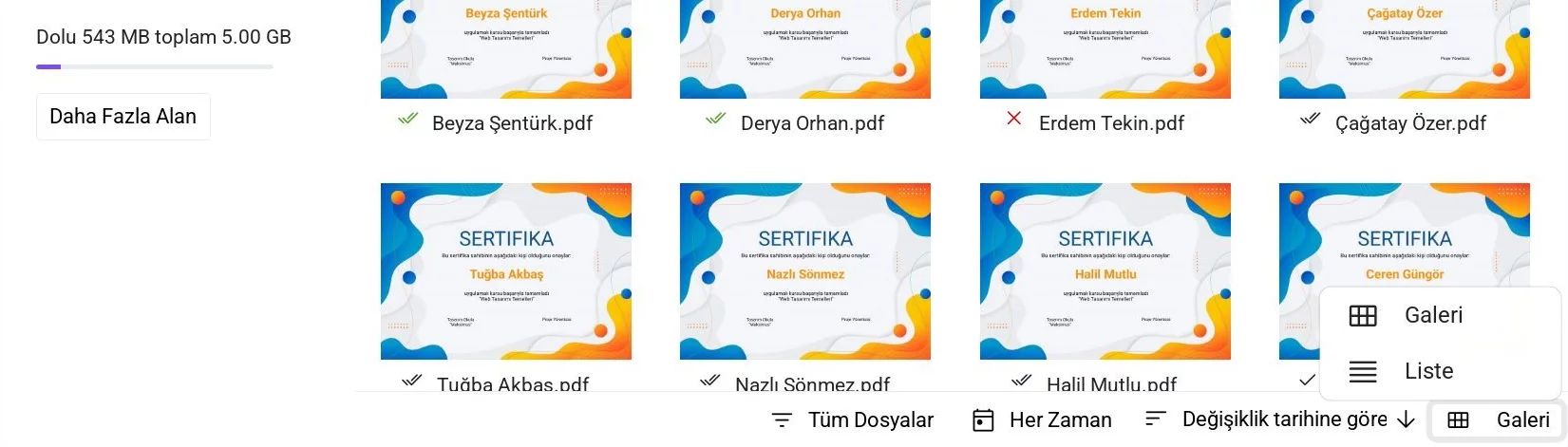 Dosyaları Görüntüleme Modunu Değiştirme